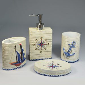 4pc Ceramic Bathroom Accessory Set – Mariner Theme