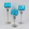 3PC GLASS CANDLE HOLDERS 30-36-42CM BLUE-SILVER
