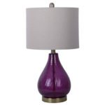 TABLE LAMP PURPLE GLASS BASE WWHITE SHADE 22.5in