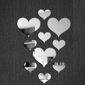 10pc Silver Heart Mirror Sticker Set