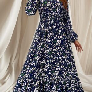 Ladies Blue Long Sleeve Floral Dress