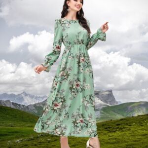 Green Long Sleeve Floral Dress