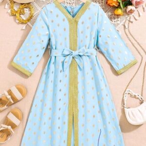 Girls Gold Polka Dot Blue Dress