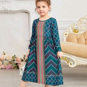 Girls Geometric Print Long Dress