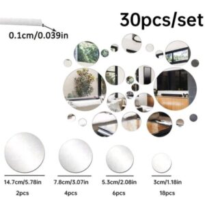 30 pc Silver Round Mirror Sticker Set