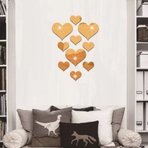 10pc Gold Heart Mirror Sticker Set