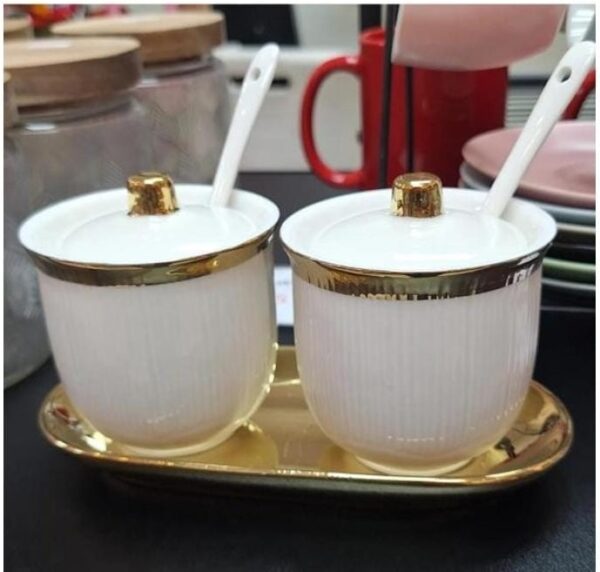 White and Gold Condiment Set/ Sugar Bowl Set