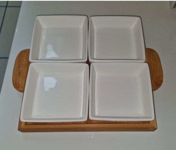 Square Appetizer Dishes with Bamboo Tray (Crofton)