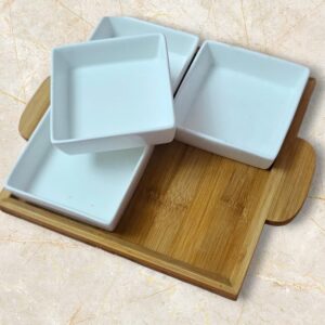 Square Appetizer Dishes with Bamboo Tray (Crofton)