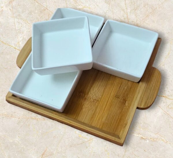 Square Appetizer Dishes with Bamboo Tray (Crofton) - Image 2