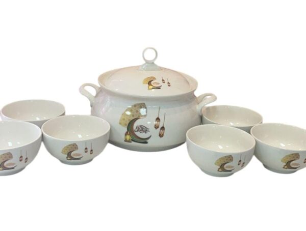 Ceramic Pot set with 6 serving bowls and Islamic Motif