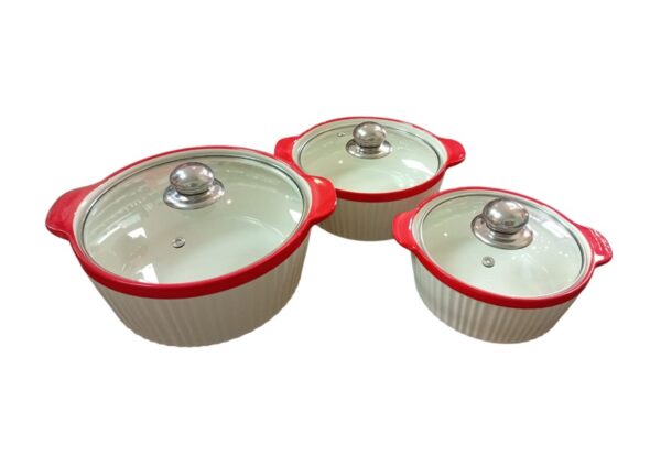 3pc Porcelain Soup Pot Set with glass cover