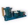 Teal Ceramc Tea Set with Tray